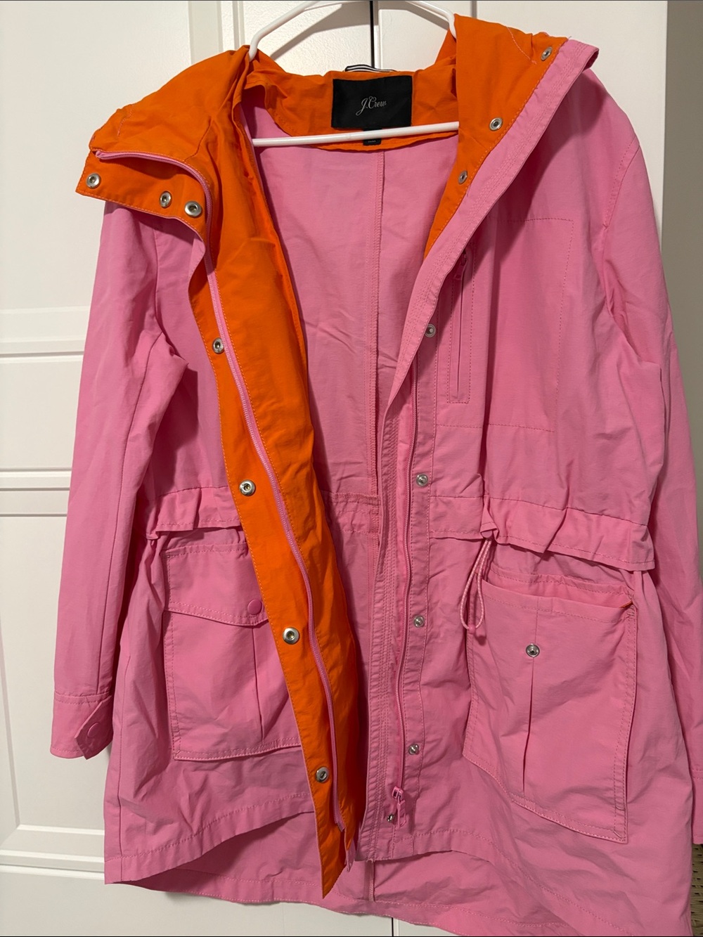 J. Crew Pink Utility Anorak with Orange Hood Lining